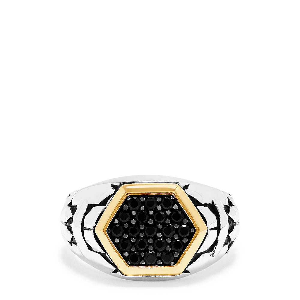 Effy Men's Sterling Silver & 18K Yellow Gold Black Sapphire Ring, 0.85 TCW