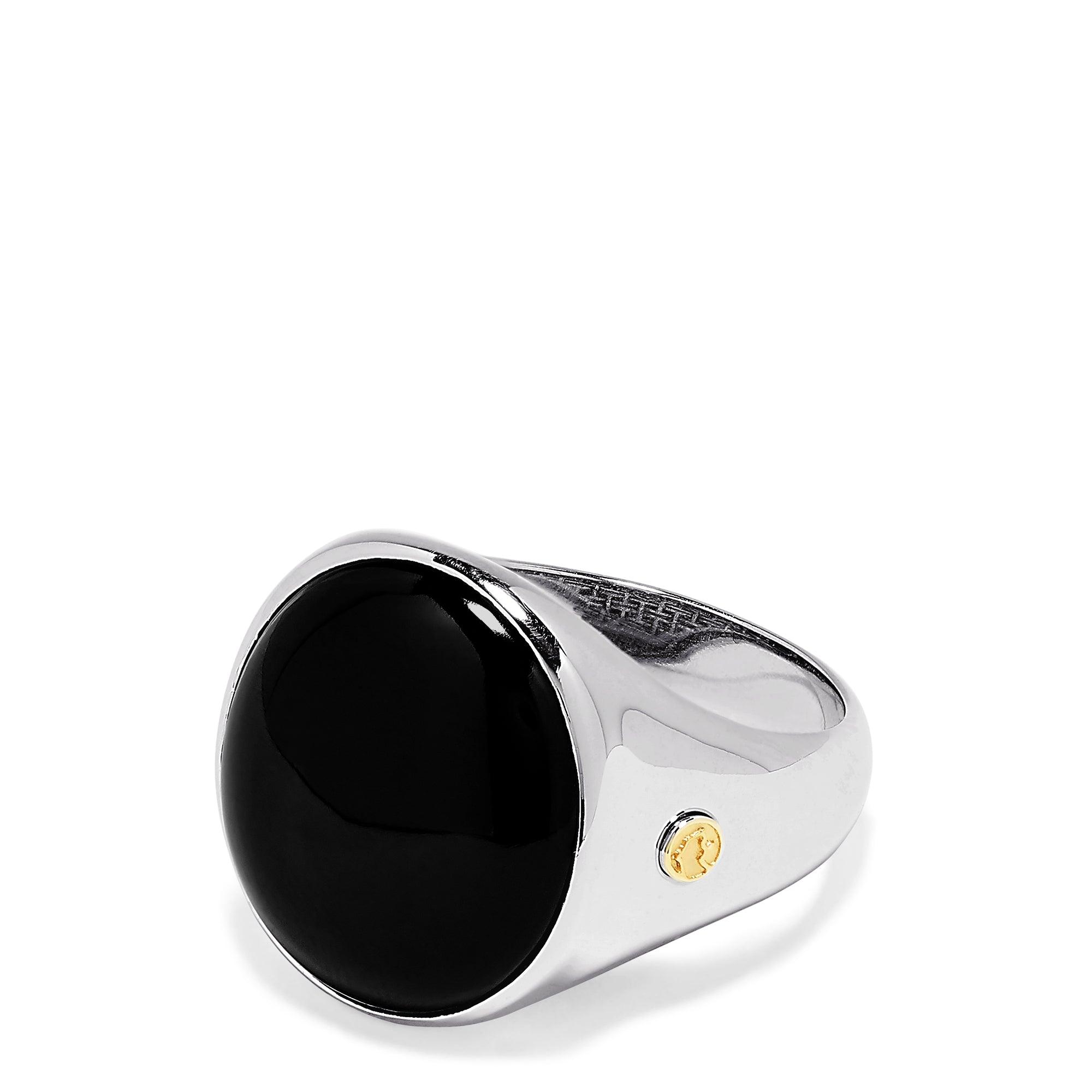 Effy Men's Sterling Silver and 18K Yellow Gold Round Onyx Ring, 10.95 TCW