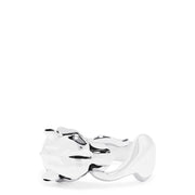 The Mens Sterling Silver Signature Panther Ring features an abstract, organic-shaped design with smooth curves and an asymmetrical form. This ring is shown against a plain white background.