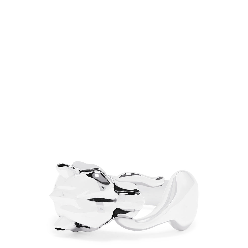 The Mens Sterling Silver Signature Panther Ring features an abstract, organic-shaped design with smooth curves and an asymmetrical form. This ring is shown against a plain white background.