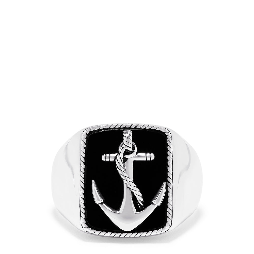 Effy Men's Sterling Silver Onyx Anchor Ring, 6.00 TCW