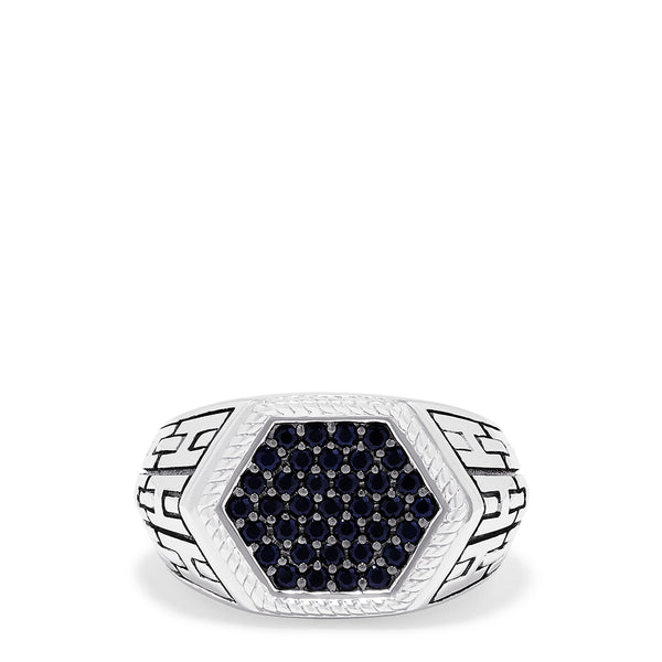 Oval Lab-Created Black Sapphire And 0.085 CT. T.W. Diamond Frame Triple Row Split Shank Ring In Sterling Silver | Peoples Jewellers - Foto 6