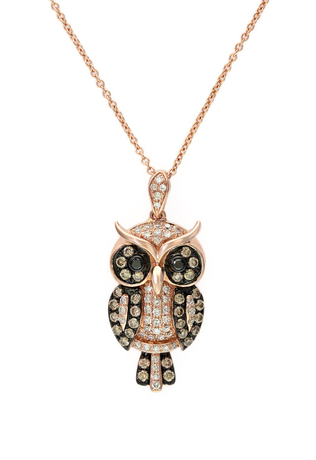 Effy Safari 14K Rose Gold Diamond Owl Pendant, 0.58 TCW