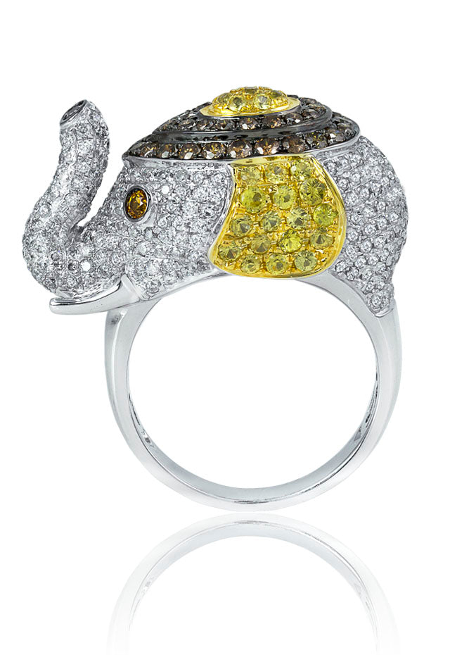 Jardin Diamond and Sapphire Elephant Ring, 2.22 TCW