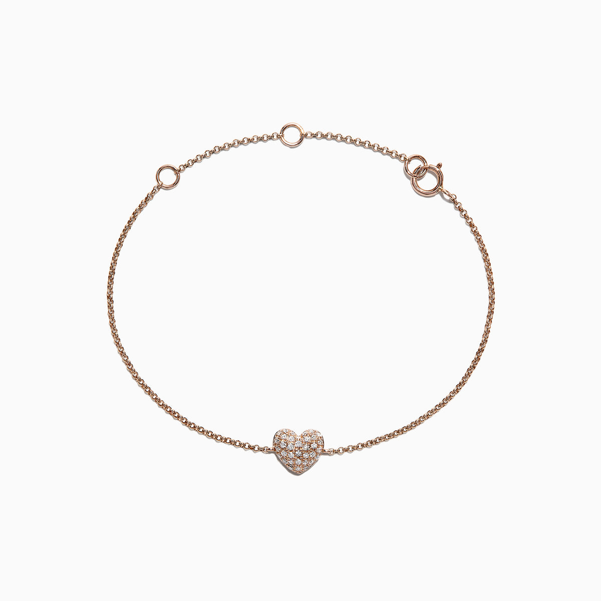 Kidz 14K Rose Gold Diamond Heart Bracelet, 0.14 TCW, features a delicate rose gold chain with a sparkling diamond heart charm, displayed on a white background.