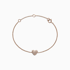 Kidz 14K Rose Gold Diamond Heart Bracelet, 0.14 TCW, features a delicate rose gold chain with a sparkling diamond heart charm, displayed on a white background.