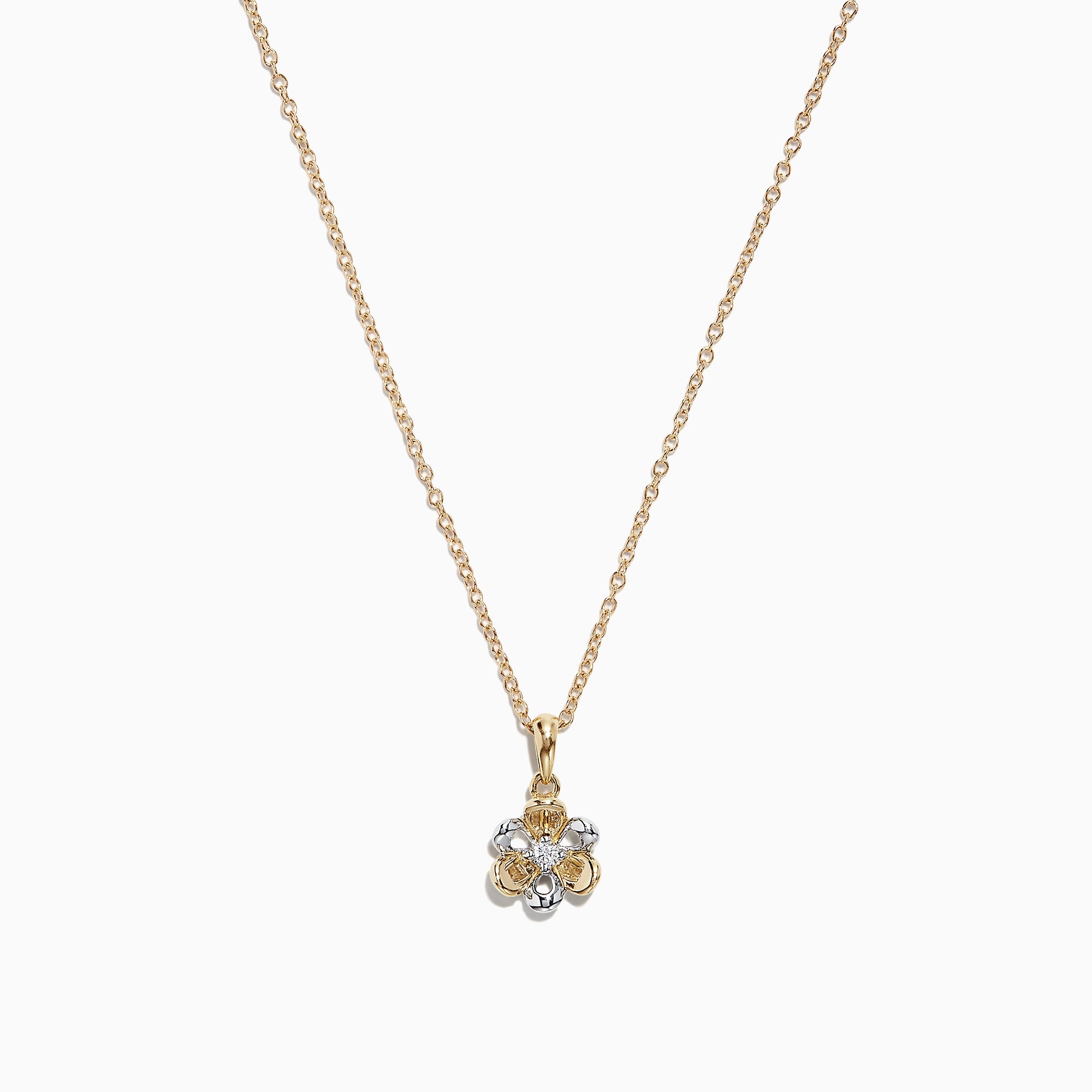 Effy Kidz 14K 2-Tone Gold Diamond Flower Pendant, 0.03 TCW