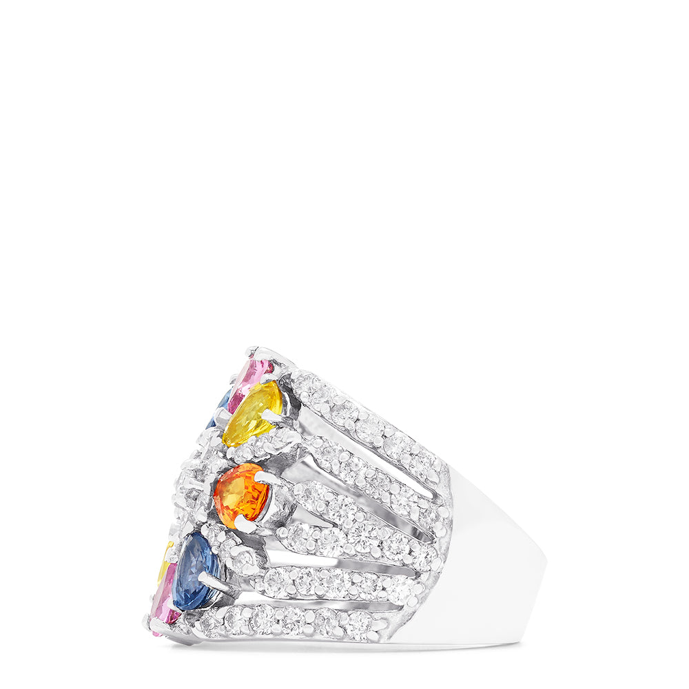 Effy Limited Edition 14K White Gold Multi Sapphire & Diamond Ring, 5.15 TCW