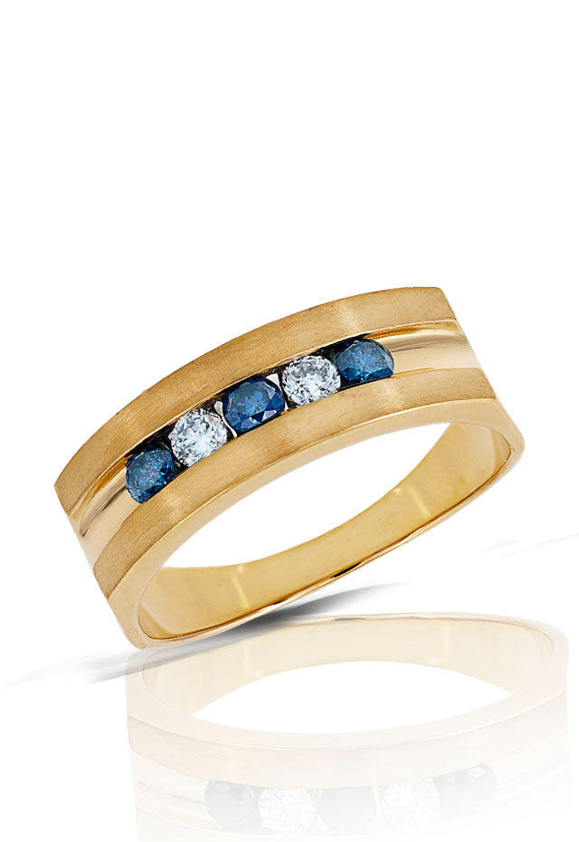 14K Yellow Gold Blue & White Diamond Ring .49 TCW