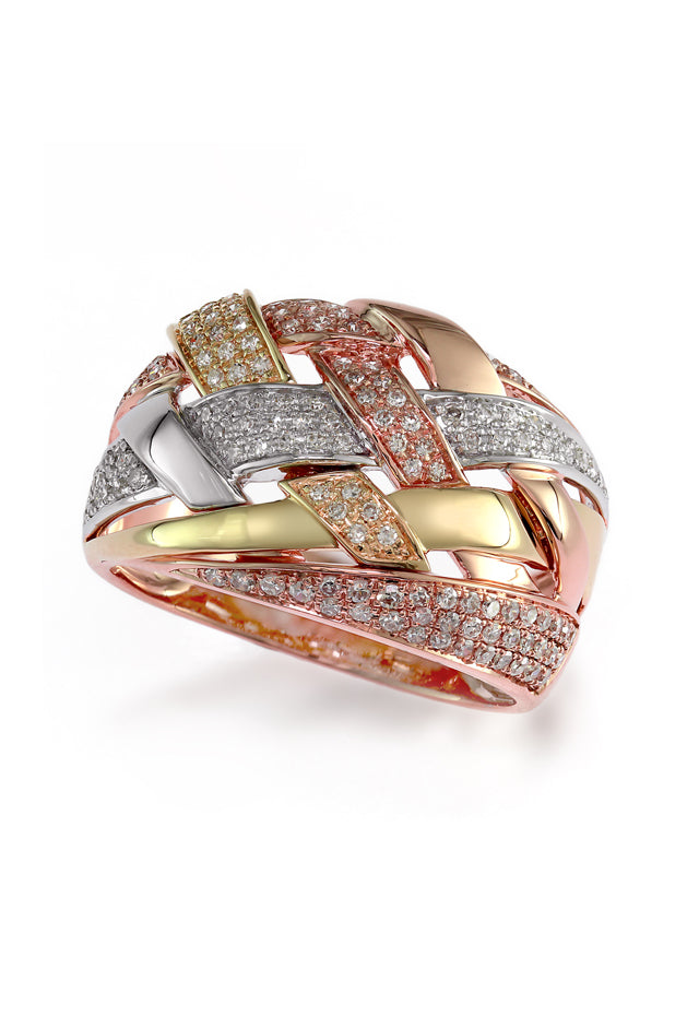 Effy Trio 14K Tri Color Gold Diamond Ring, 0.47 TCW