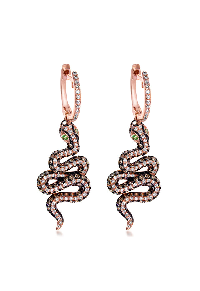 Effy Nature 14K Rose Gold Cognac and White Diamond Snake Earrings, 1.57 TCW