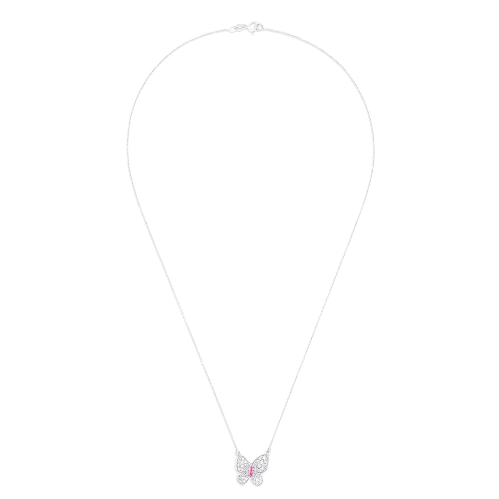 Effy 14K White Gold Pink Sapphire and Diamond Butterfly Necklace, 0.54 TCW