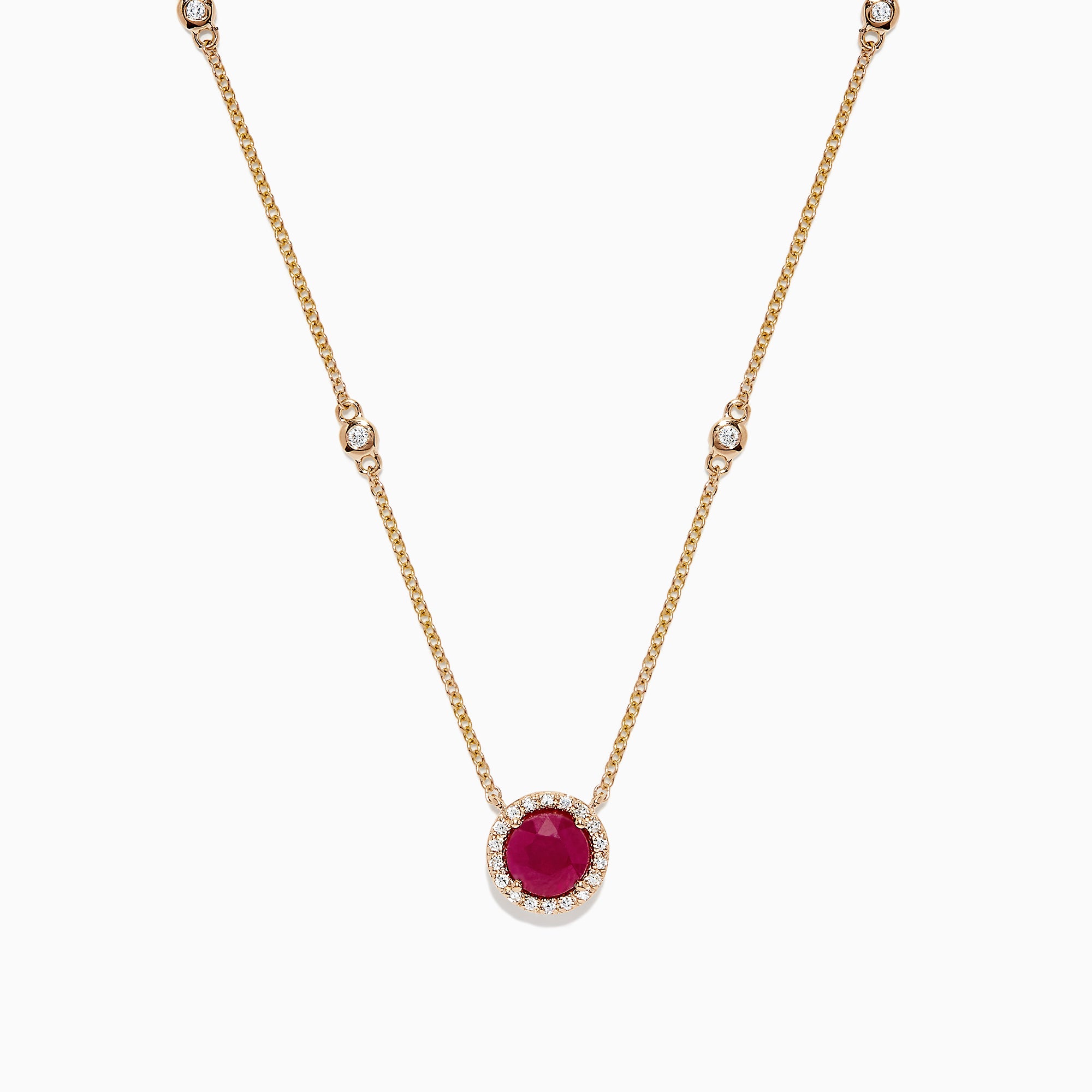 Ruby Royale 14K Yellow Gold Ruby and Diamond Station Necklace, 1.11 TC ...