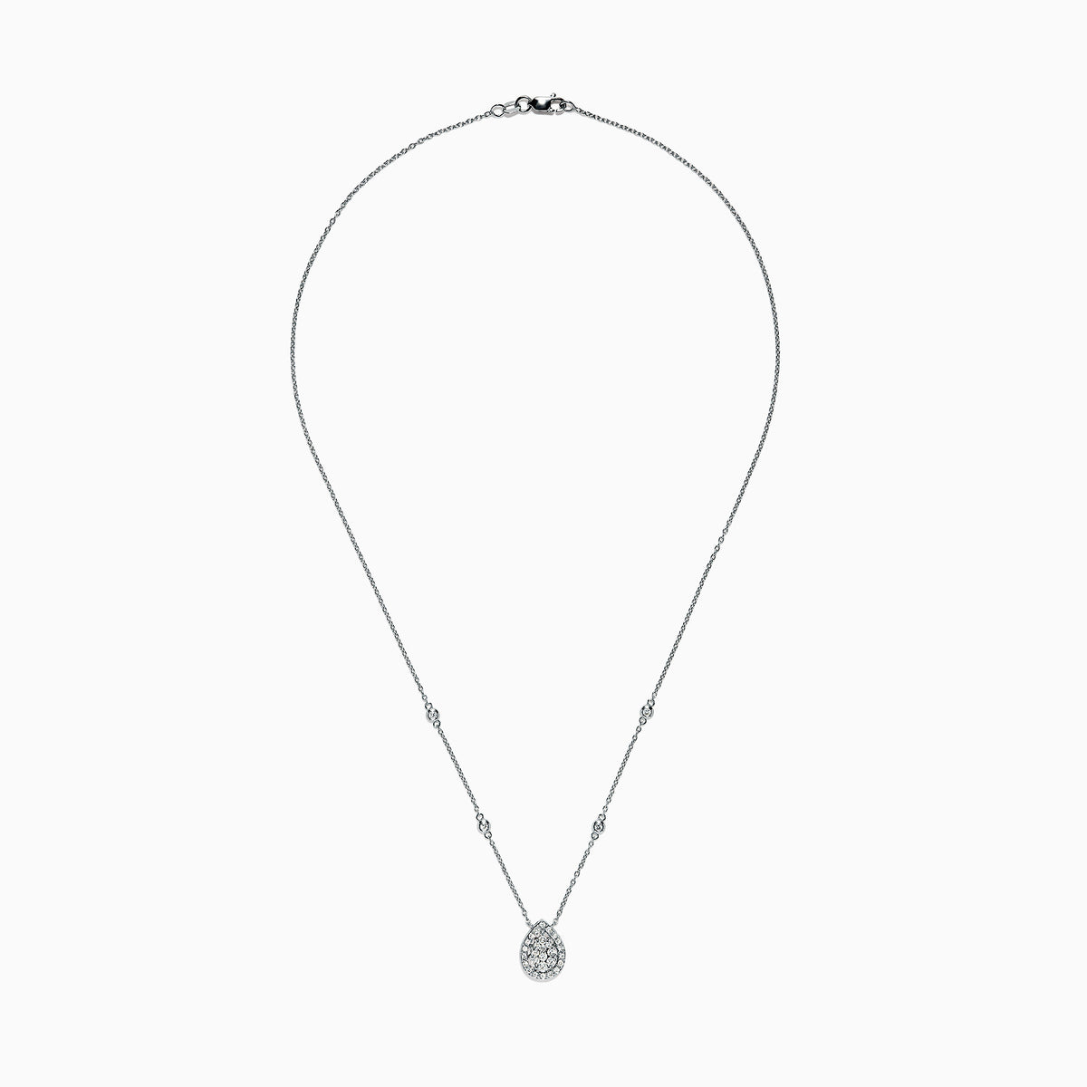 The Pave Classica 14K White Gold Diamond Necklace, 0.41 TCW, features a sparkling teardrop pendant adorned with diamonds and evenly spaced round diamond accents along the chain for an elegant look.