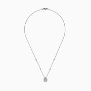The Pave Classica 14K White Gold Diamond Necklace, 0.41 TCW, features a sparkling teardrop pendant adorned with diamonds and evenly spaced round diamond accents along the chain for an elegant look.