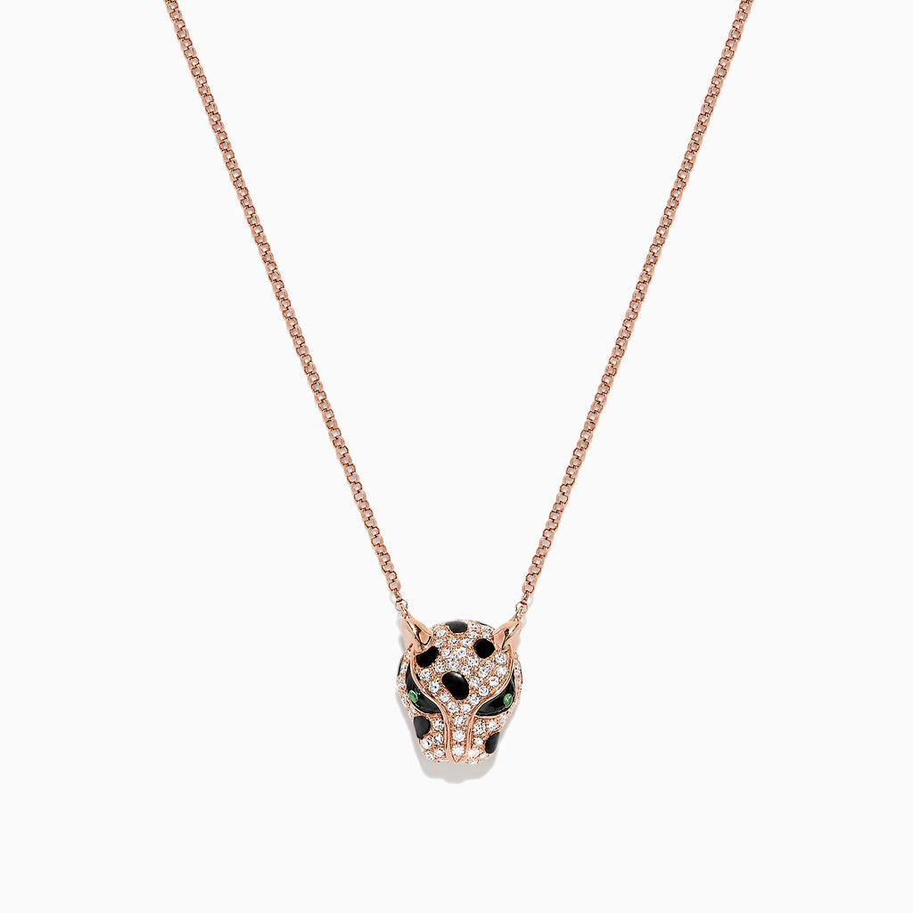 Effy Signature 14K Rose Gold Diamond and Tsavorite Panther Head Necklace, 0.33 TCW