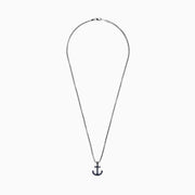 Mens Sterling Silver Blue Sapphire Anchor Pendant, 0.52 TCW, features an anchor-shaped pendant with dark blue gemstones on a classic chain, shown against a plain white background.