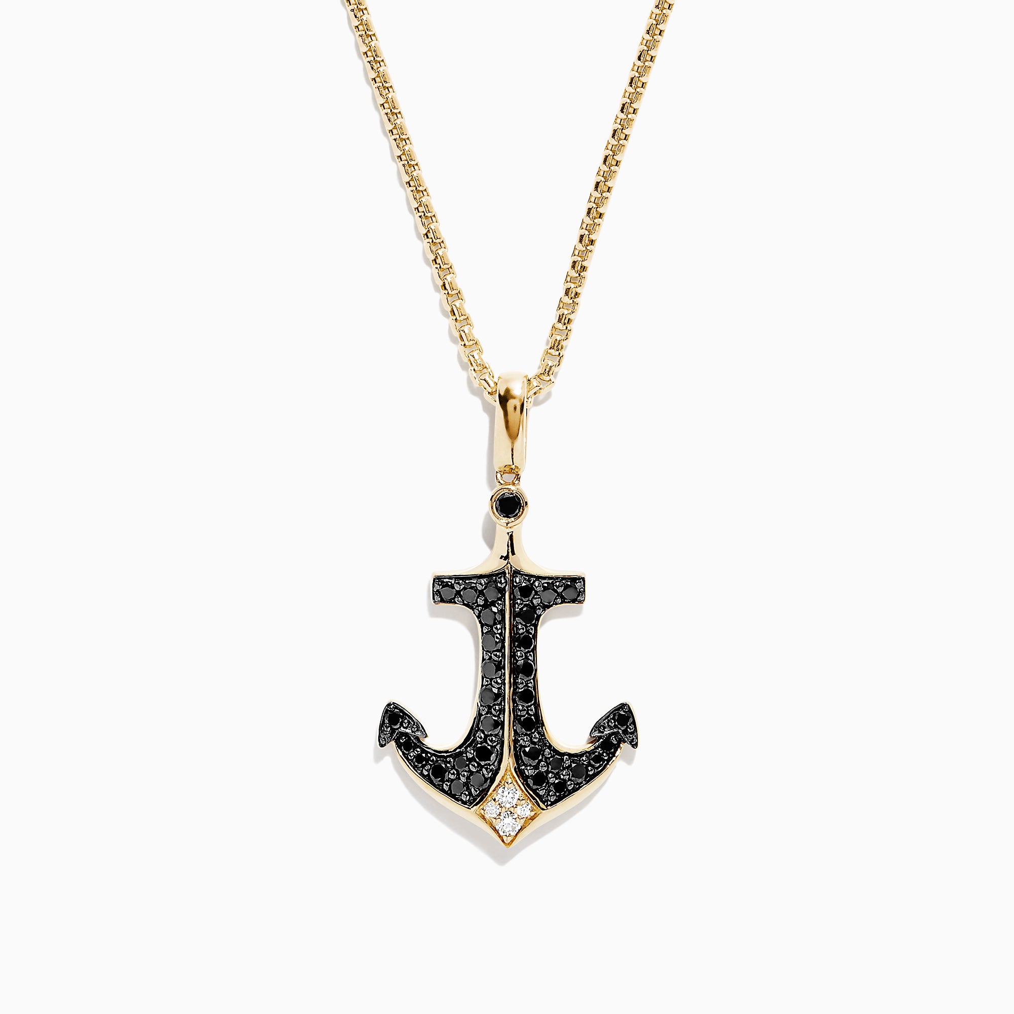 Effy Men's 14K Yellow Gold Black and White Diamond Anchor Pendant, 0.73 TCW