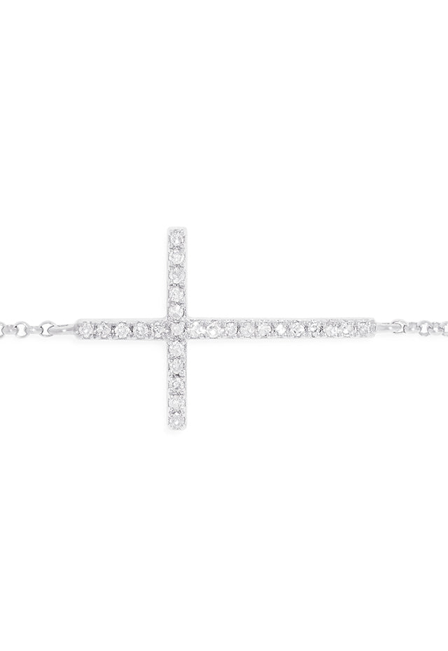 Effy Novelty 14K White Gold Diamond Cross Bracelet, 0.09