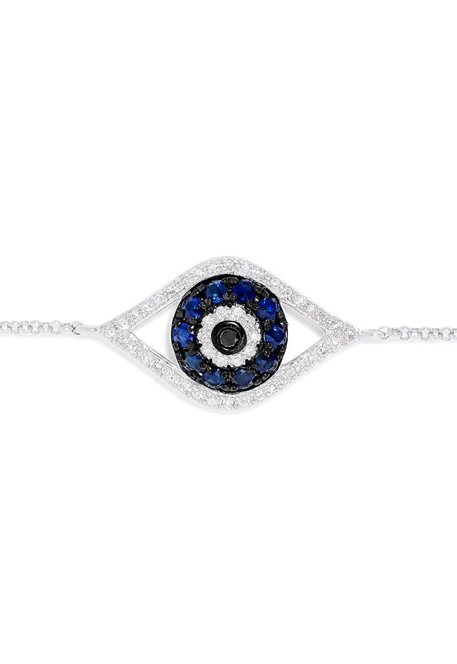 Effy Novelty 14K White Gold Sapphire & Diamond Evil Eye Bracelet, 0.43 TCW