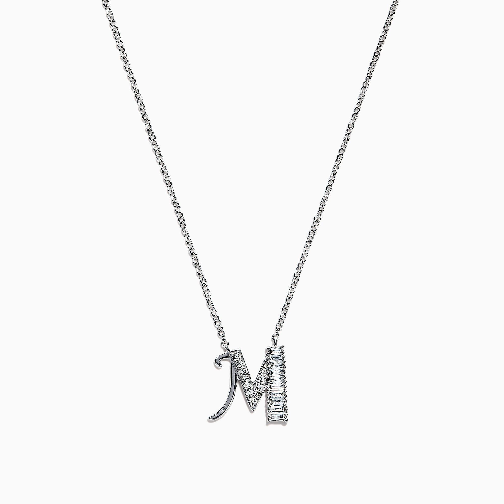 Effy Novelty 14K White Gold Diamond Initial Letter "M" Pendant, 0.20 TCW
