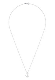 The Novelty 14K White Gold Diamond Anchor Pendant, 0.15 TCW, dazzles with sparkling diamonds and is elegantly showcased against a plain white backdrop.