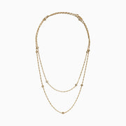 The DOro 14K Yellow Gold Diamond Station Necklace, 1.35 TCW, features small round diamonds spaced evenly along double layers for an elegant, minimalist style.