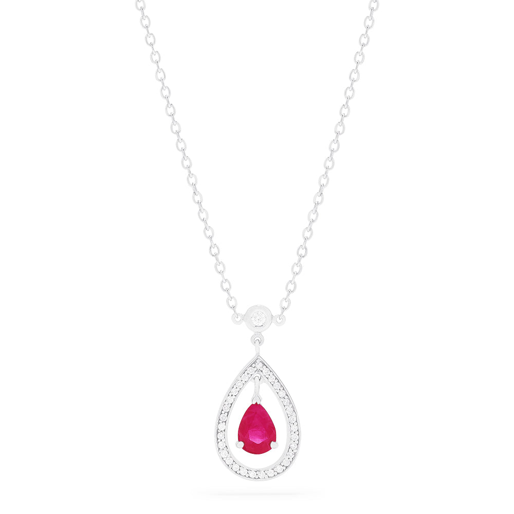 Effy 14K White Gold Ruby and Diamond Teardrop Necklace, 0.97 TCW