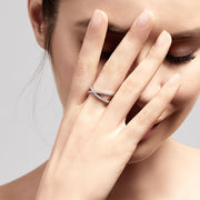 The Pave Classica 14K White Gold Diamond Criss Cross Ring, 0.40 TCW, showcases two intersecting diamond-studded bands for a modern and elegant X-shaped design.