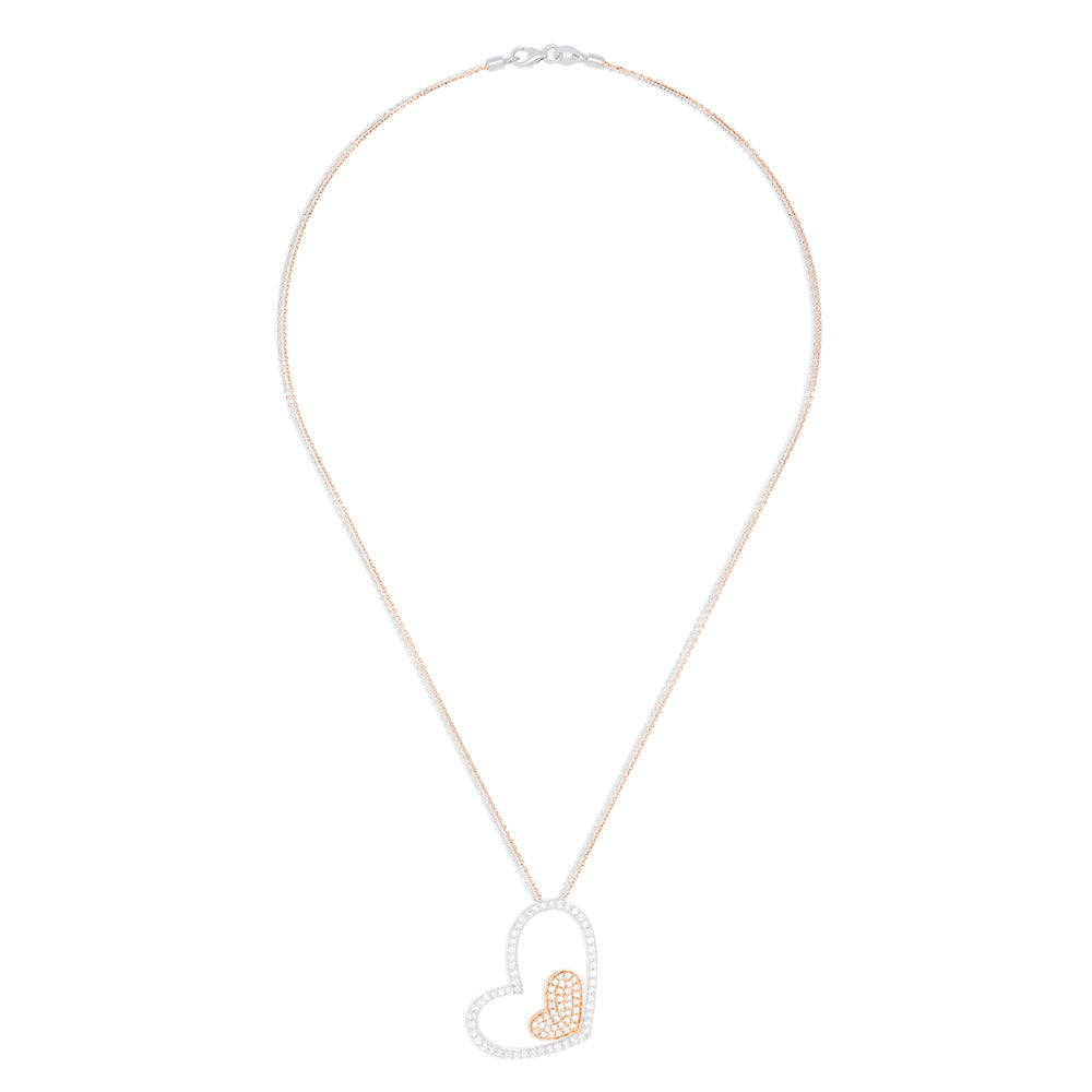 Effy 14K Rose and White Gold Double Heart Pendant, 0.96 TCW