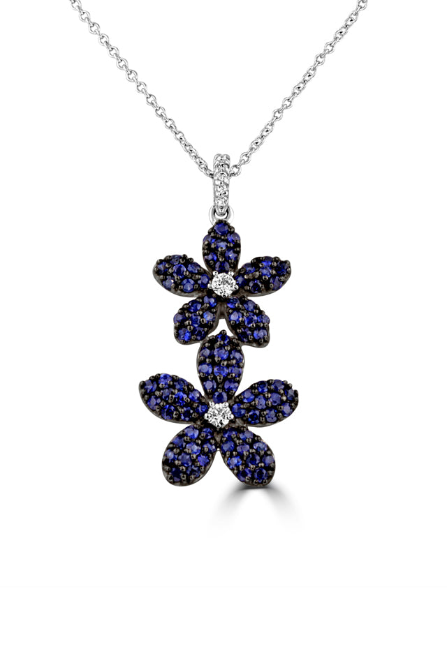 Effy 18K White Gold Blue Sapphire and Diamond Flower Pendant, 1.18 TCW