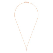 A Pave Rose 14K Gold Diamond Cross Pendant (0.22 TCW) hangs on a fine gold chain, adorned with sparkling diamonds. Shown on a plain white background.