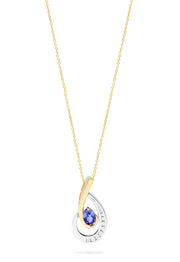14K two-tone gold pendant necklace featuring a loop design set with tanzanite and diamonds, 0.87 total carat weight.