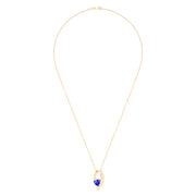 The 14K Yellow Gold Tanzanite and Diamond Pendant, 1.73 TCW, features a modern necklace design with a triangular tanzanite gemstone and a curved gold bar set with six round diamonds.