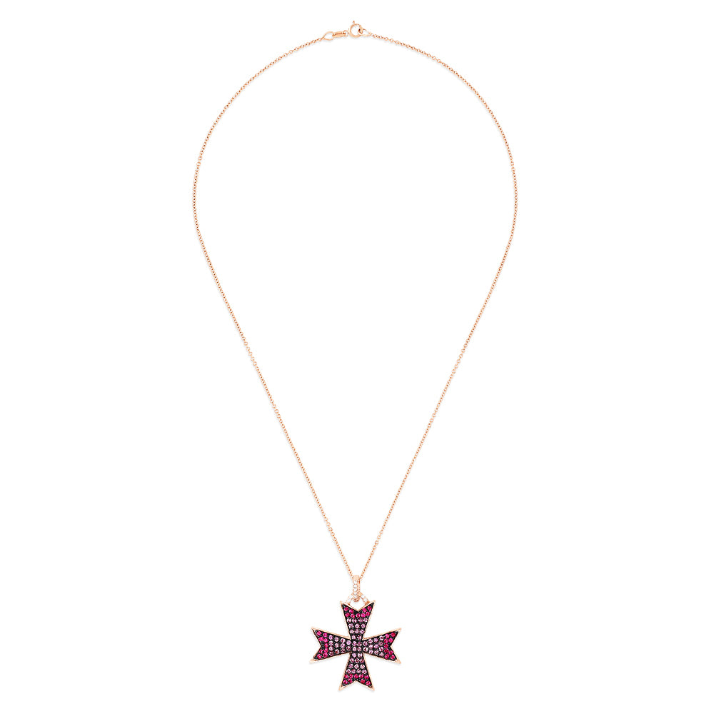 Effy 14K Rose Gold Pink Sapphire and Diamond Cross Pendant, 2.15 TCW