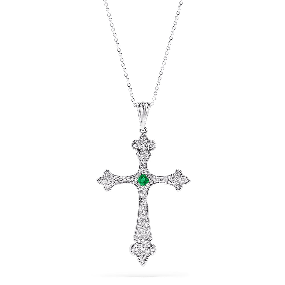 Effy 14K White Gold Emerald and Diamond Cross Pendant, 0.55 TCW