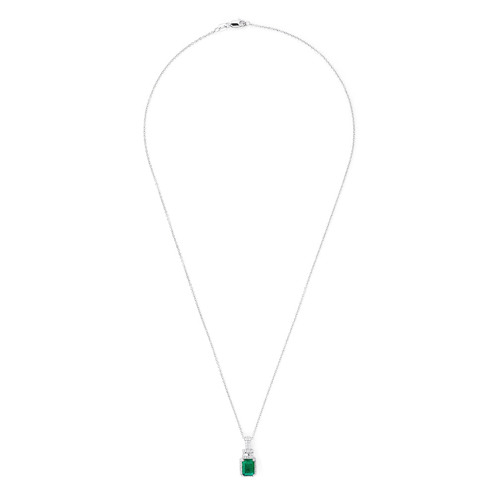Effy 14K White Gold Emerald and Diamond Pendant, 1.70 TCW