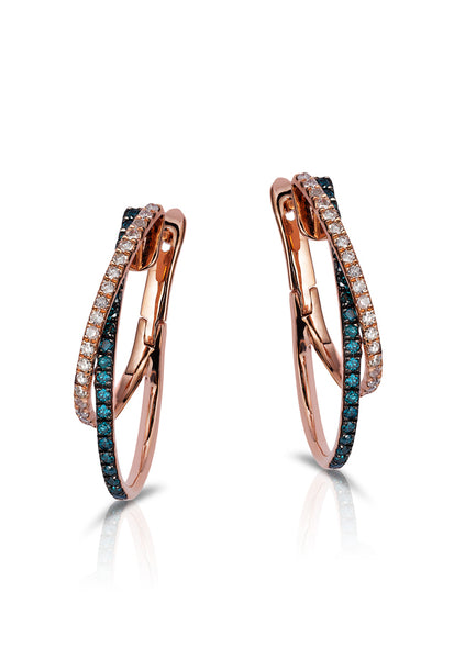Bella Bleu 14K Rose Gold Blue and White Diamond Earrings, TCW