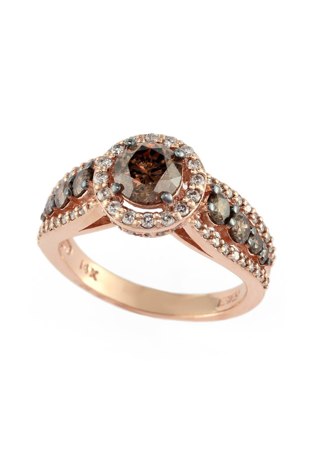14K Rose Gold Espresso White Diamond Ring 1.64 TCW