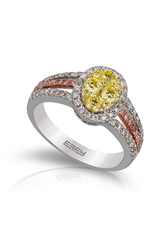 Effy Canare 14K Tri Color Gold Yellow & White Diamond Ring, 1.19 TCW