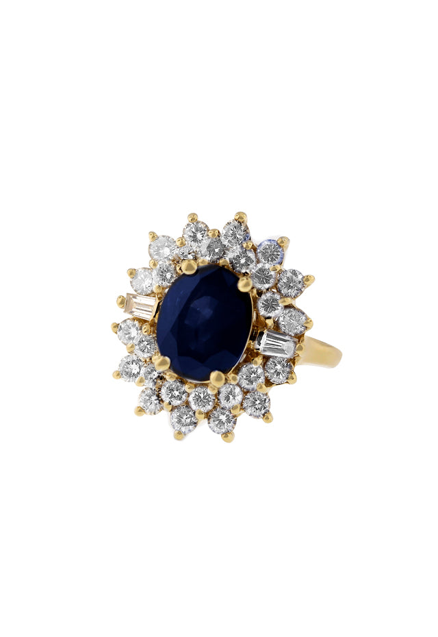 14K Yellow Gold Blue Sapphire & Diamond Ring 4.46 TCW