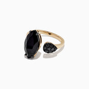The Eclipse 14K Yellow Gold Onyx and Diamond Ring (4.78 TCW) features a large marquise-cut onyx and a small teardrop-shaped diamond cluster on an open band, set against a white background.