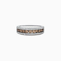 The 14K White Gold Espresso and White Diamond Ring, 0.89 TCW, showcases a center row of round espresso diamonds bordered by two rows of sparkling white diamonds along the edges.