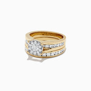 The Bouquet 14K Yellow Gold Channel Set Diamond Engagement & Wedding Ring Set, 1.48 TCW, features a brilliant diamond center and two matching diamond bands—an elegant choice for your special day.