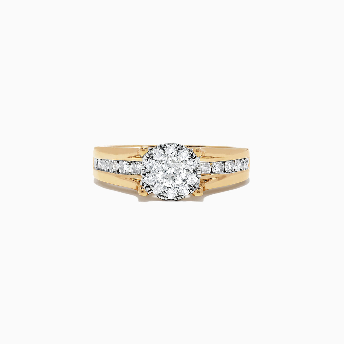 The Bouquet 14K Yellow Gold Channel Set Diamond Engagement & Wedding Ring Set, 1.48 TCW, features a brilliant diamond center and two matching diamond bands—an elegant choice for your special day.