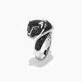 The Signature 14K White Gold Black & White Diamond Panther Ring (1.54 TCW) showcases a panther’s head and paw with black and white diamonds, green gemstone eyes, and a diamond-accented band.