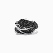 The Signature 14K White Gold Black & White Diamond Panther Ring (1.54 TCW) showcases a panther’s head and paw with black and white diamonds, green gemstone eyes, and a diamond-accented band.