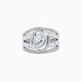 The Classique 14K White Gold Diamond Ring, 0.81 TCW, features an intricate interwoven design with baguette-cut and round diamonds for a sparkling, elegant look.