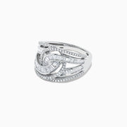 The Classique 14K White Gold Diamond Ring, 0.81 TCW, features an intricate interwoven design with baguette-cut and round diamonds for a sparkling, elegant look.