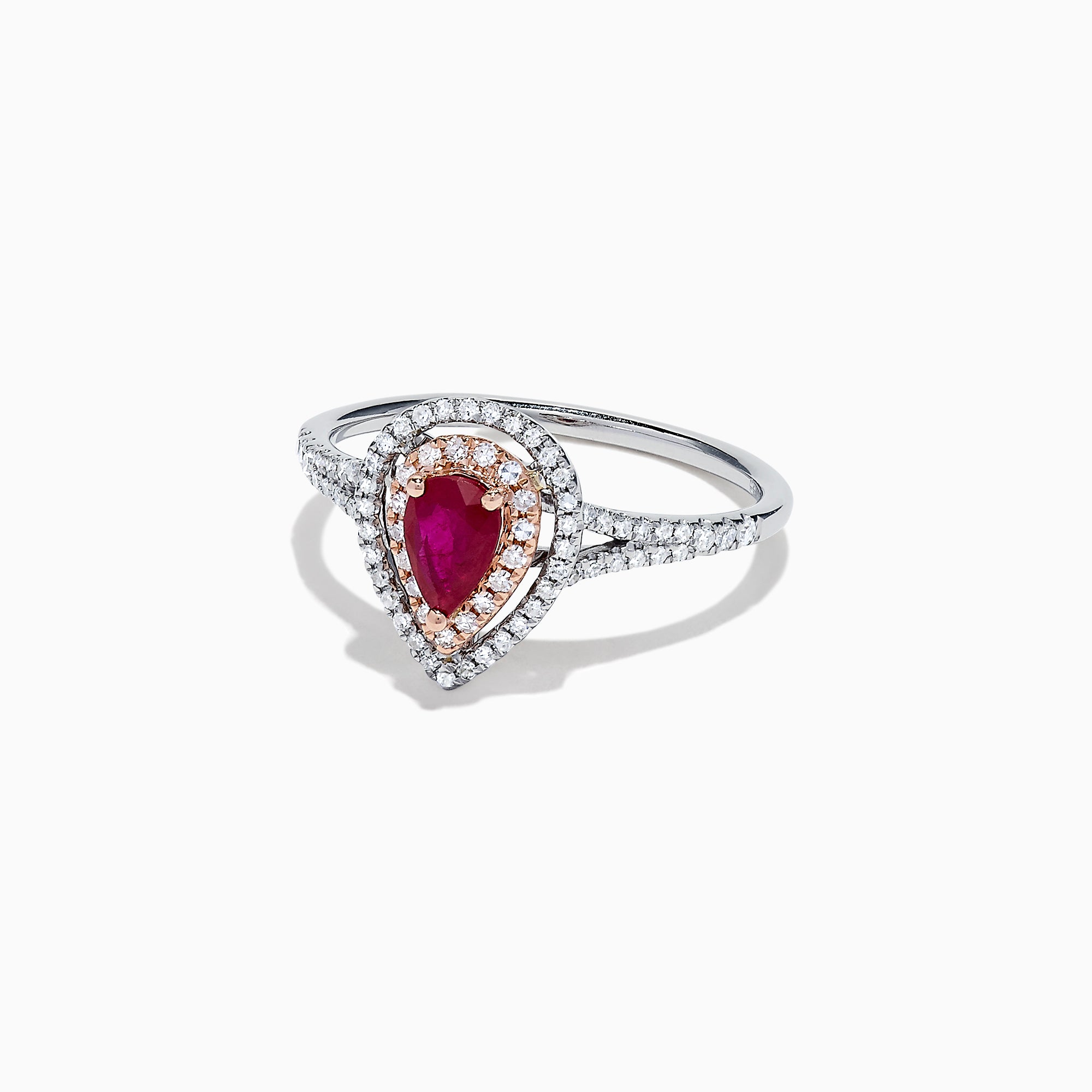 Effy Ruby Royale 14K Two Tone Gold Ruby and Diamond Pear Shaped Ring, 0.77 TCW
